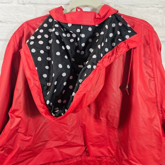 M Totes Red Raincoat Vintage Women's Size L Black White Polka Dot Lined Hooded - Picture 8 of 14